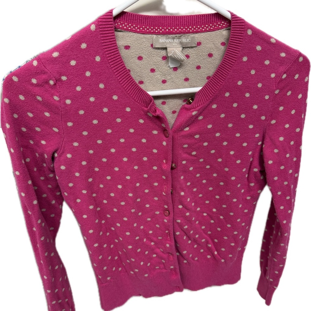 Banana Republic Fuchsia Polka Dot Cardigan